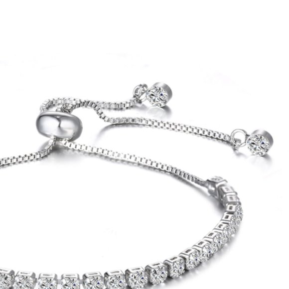 Swarovski Crystal Silver Slider Bracelet Adjustable Sterling Tennis Jewelry Gift - Picture 4 of 6